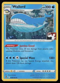 Pokemon Wailord 038/195 Prize Pack Series Cards Cosmo Holo Pack Fresh - NM - Image 1