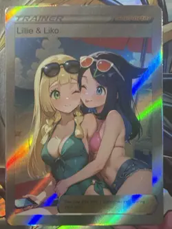 Pokemon Lillie & Liko Anime Waifu Custom DIY Trainer Art Sexy Pokemon card - Image 1