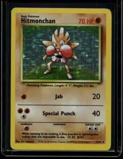 Pokemon TCG Hitmonchan 7/102 Base Set Holo Rare LP - Image 1