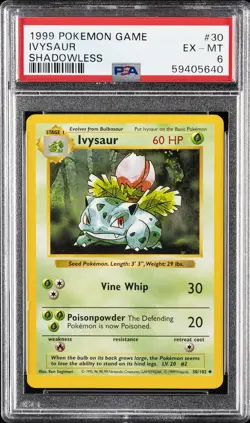 1999 POKEMON BASE SET SHADOWLESS #30 IVYSAUR PSA 6 - Image 1