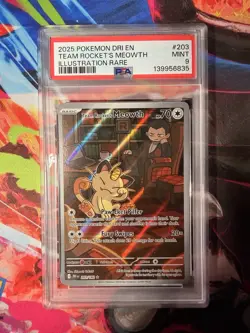 Pokemon TCG Destined Rivals Team Rockets Meowth Card 203/182 PSA 9 - Image 1