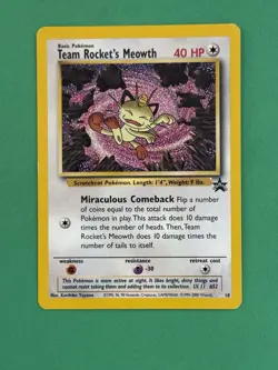 2000 Pokemon Team Rocket’s Meowth Black Star Promo #18 EXMT - Image 1