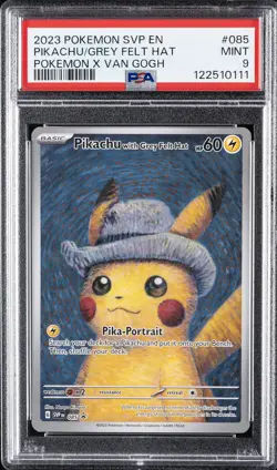 2023 POKEMON SVP EN-SV BLACK STAR PROMO #085 PIKACHU WITH GREY FELT HAT PSA 9 - Image 1