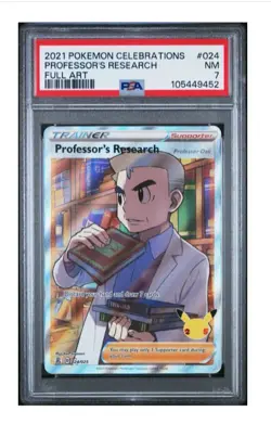 2021 POKEMON CELEBRATIONS 024 FULL ART/PROFESSOR'S RESEARCH NEAR MINT PSA 7 - Image 1