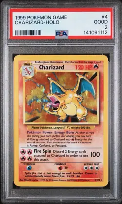 1999 Pokemon TCG Game Base Set Unlimited Charizard Holo Card #4 PSA 2 Good - Image 1
