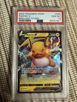 Pokemon TCG Raichu v Brilliant Stars Holo Ultra Rare Card 045/172 PSA 10 - Image 1