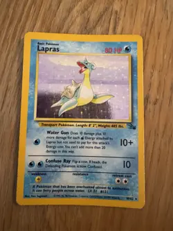 Pokemon TCG Lapras Fossil Holo Unlimited Rare Card 10/62 Vintage - Image 1