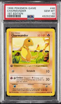 1999 POKEMON GAME 1ST ED #46 CHARMANDER PSA 10 - Image 1