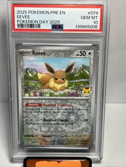 Eevee 074/131 Pokemon Day 2025 Stamp Promo Prismatic Evolutions PSA 10 - Image 1