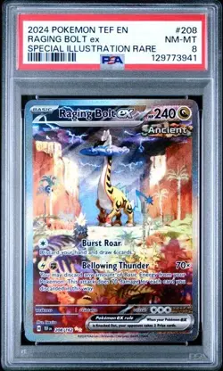 PSA 8 - 2024 POKEMON TEMPORAL FORCES RAGING BOLT EX #208 - Image 1