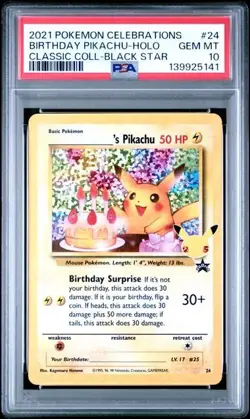 PSA 10 MINT Birthday Pikachu Celebrations Classic Collection Pokemon Card 24 - Image 1