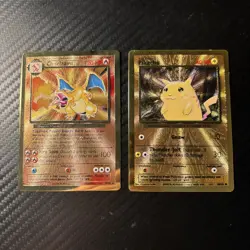Pokemon Celebrations Gold Metal Charizard & Pikachu Cards 25th Anniversary Set - Image 1