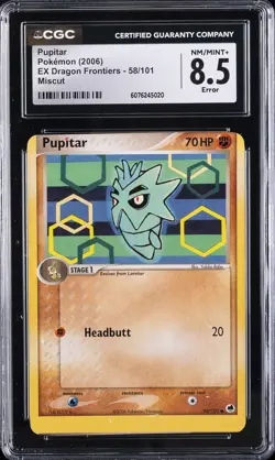 2006 POKEMON EX DRAGON FRONTIERS - MISCUT #58/101 PUPITAR CGC 8.5 - Image 1