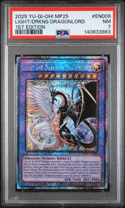 YU-GI-OH! MP25-MEGA-PACK TIN EN009 LIGHT/DRKNS DRAGONLORD 1ST EDITION PSA 7 - Image 1