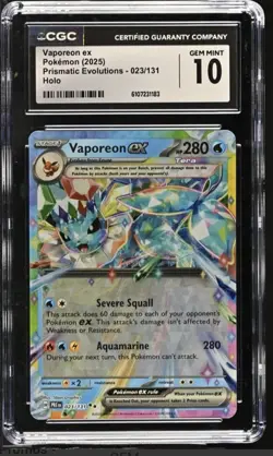 Vaporeon ex Pokemon (2025) Prismatic Evolutions 023/131 Holo CGC 10 - Image 1
