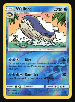 Pokemon TCG: Wailord Rare Reverse Holo - SM - Guardians Rising - #30/145 - Image 1