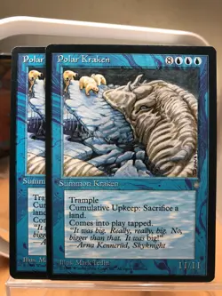 MtG card, 2x Ploar Kraken, Ice Age blue summon 11/11 - Image 1