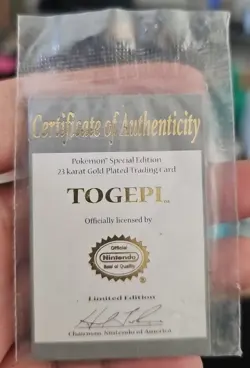 Pokemon TOGEPI 23 Karat Gold Plated Trading Card - ONLY The COA Limited Edition - Image 1