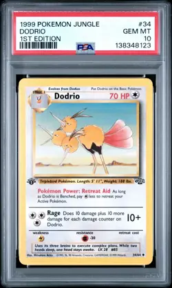 1999 Pokemon Jungle 1st Edition Dodrio 34 FRESHL GRADED PSA 10 GEM MINT - Image 1