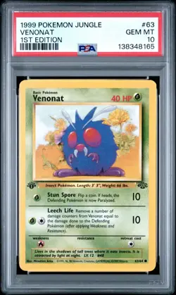 1999 Pokemon Jungle 1st Edition Venonat 63 FRESHLY GRADED PSA 10 GEM MINT - Image 1