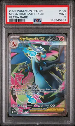 2025 POKEMON PFL EN-PHANTASMAL FLAMES ULTRA RARE #109 MEGA CHARIZARD X EX PSA 9 - Image 1