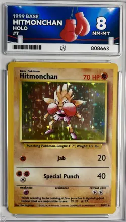 Pokemon TCG Hitmonchan Base Set WOTC 1999 Graded Ace 8 NM-MT - Image 1