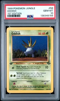 1999 Pokemon Jungle 1st Edition Oddish 58 FRESHLY GRADED PSA 10 GEM MINT - Image 1