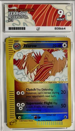Pokemon TCG Fearow Expedition Base Set 11/165 Reverse Holo Graded Ace 9 Mint - Image 1