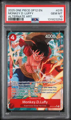 2025 ONE PIECE OP12-LEGACY OF THE MASTER ALTERNATE ART MONKEY D. LUFFY PSA 10 - Image 1