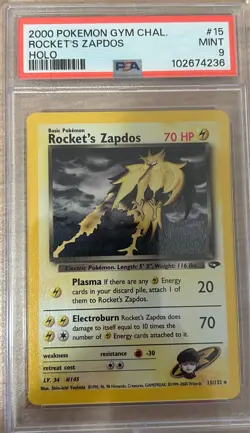 2000 POKEMON GYM CHALLENGE HOLO #15 ROCKET'S ZAPDOS PSA 9 - Image 1