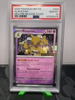 2025 POKEMON MEP PROMO MEGA EVOLUTION PRERELEASE-STAFF #003 ALAKAZAM PSA 10 - Image 1
