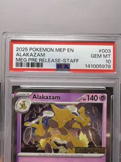 2025 POKEMON MEP PROMO MEGA EVOLUTION PRERELEASE-STAFF #003 ALAKAZAM PSA 10 - Image 5