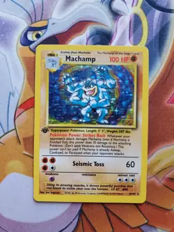 Machamp 1st Edition 8/102 Holo Base Set Pokemon Card Played Crease - Image 1