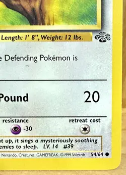Jigglypuff 54/64 Jungle Set 1st Edition 1999 Vintage Pokemon TCG - Image 3