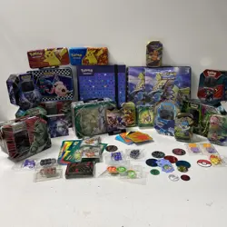 Mixed Pokemon TCG Empty Tins, Accessories, and Collectibles Bundle - Image 1