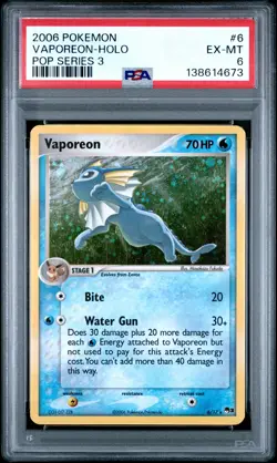 2006 POKEMON POP SER 3 #6 VAPOREON-HOLO PSA 6 - Image 1