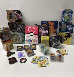 Mixed Pokemon TCG Empty Tins, Accessories, and Collectibles Bundle - Image 1