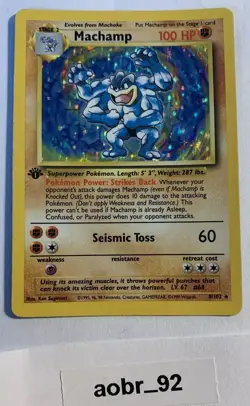 Machamp Pokemon Card Base Set 1st Edition Holo 8/102 Rare - Image 1