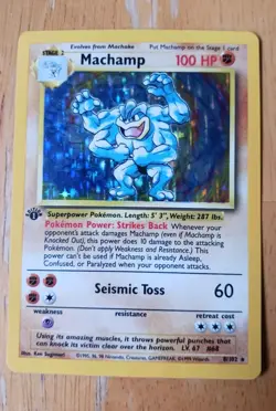 1st edition Pokemon MACHAMP Card BASE Set 8/102 Holo Rare - Image 1