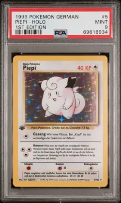 Pokemon PSA 9 Mint 1st Edition Clefairy Piepi Holo 5/102 1st Ed German Base - Image 1