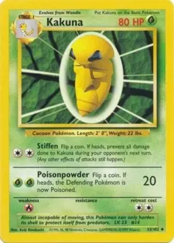 Heavily Played, English Pokemon Regular Kakuna - 33/102 - Uncommon - Unlimited E - Image 1