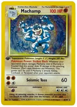 Pokemon Rare Holo 1st Edition Machamp Base Set Card # 8/102 LP Condition - Image 1