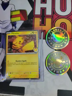 Pikachu 051/162 Stamped 30th Anniversary Promo and 2 Pokemon Day 2026 Coin - Image 1