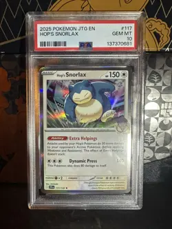 2025 POKEMON JTG EN-JOURNEY TOGETHER #117 HOP'S SNORLAX PSA 10 - Image 1