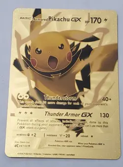 Pokemon Armored Pikachu GX 178hp Gold Foil Fan Art Collector Card TCG - Image 1