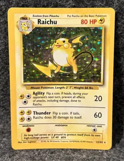 Pokemon TCG Card Raichu Base Set Holo Rare Card 14/102 HP - Image 1