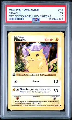 1999 POKEMON BASE SET 1ST EDITION-YELLOW CHEEKS #58 PIKACHU PSA 5 - Image 1