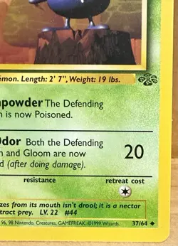 Gloom 37/64 Jungle Set 1st Edition 1999 Vintage Pokemon TCG - Image 3
