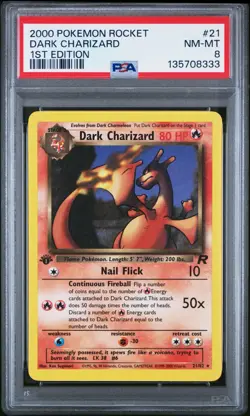 2000 POKEMON ROCKET 1ST ED #21 DARK CHARIZARD PSA 8 - Image 1