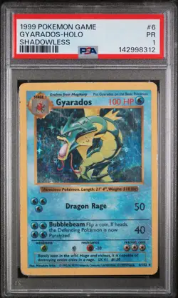 1999 POKEMON GAME SHADOWLESS #6 GYARADOS-HOLO PSA 1 - Image 1